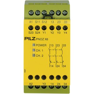 PILZ PNOZ X6 24VAC 24VDC 3n/o Product ID: 774729 Safety relay (standalone), inputs: 1/2-channel wiring without detection of shorts across contacts, outputs: 3 N/O automatic/manual/monitored start, UB 24 V AC/DC, width: 45 mm, screw terminals