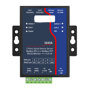 5243A 2 ports RS232/485/422 to TCP/IP converter Modbus Gateway